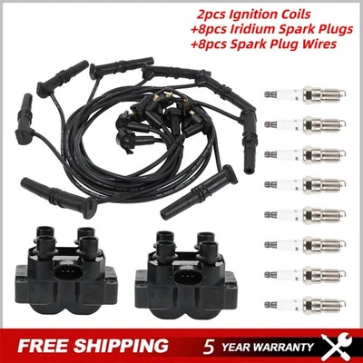 2X Ignition Coil & Iridium Spark Plug & Wire For Ford F-150 F-250 4.6L V8 FD487 Foto 1 de 4