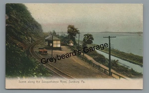 Railroad Train Station Depot Canal SUNBURY PA Northumberland County Postcard - Picture 1 of 2