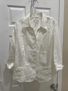 Talbots Women’s Sz 12W Gorgeous Ivory Irish Linen Button Jacket Blazer - Picture 1 of 3
