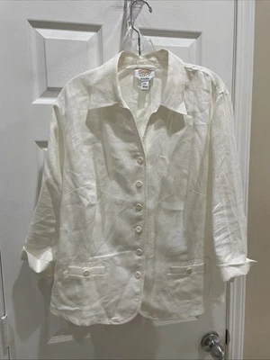 Talbots Women’s Sz 12W Gorgeous Ivory Irish Linen Button Jacket Blazer - Image 1 of 3