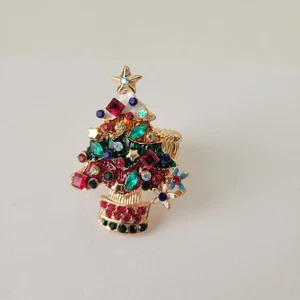 Christmas Tree Stretchy Ring Christmas Jewelry Goldtone Sz 8  - Picture 1 of 8