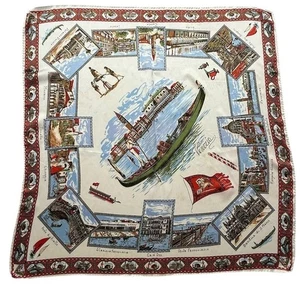 Bufanda de recuerdo vintage de los años 70 Venecia Italia con góndola y estampados emblemáticos 30" cuadrados - Imagen 1 de 7