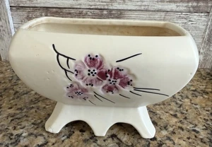 McCoy Cherry Blossom Pottery Footed Planter Off White Pink Dogwood Vintage - Picture 1 of 7