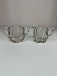 Crystal Tinted Creamer And Sugar Bowls Etched Thick Heavy - Picture 1 of 14