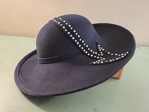 Jack Mcconnell Vintage Black 100%  Wool Hat With Beads Rhinestones Arrows - Picture 1 of 7