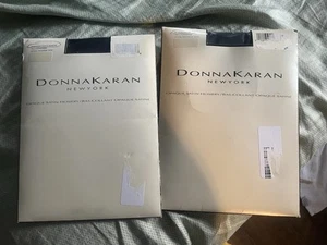 Vintage 1997 Donna Karan New York Sheer Satin Hosiery 2 Pairs # 222 black + Navy - Picture 1 of 6