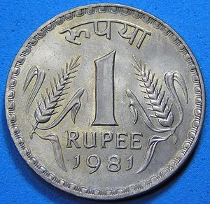 India Republic 1 Rupee Copper-Nickel Coin 1981 C, Security Edge, Combined S/H - Picture 1 of 3
