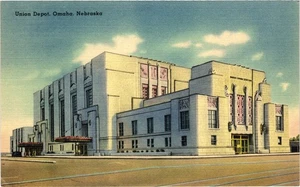 Vintage Union Depot Omaha Nebraska Leinen Postkarte von Tichnor Bros - Bild 1 von 2