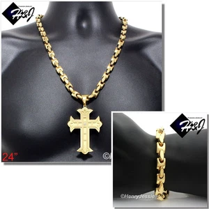 24"Stainless Steel 8mm Gold Plated Bone Chain Bracelet Cubic Zirconia Pendant*G5 - Picture 1 of 7