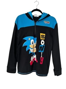 Sonic The Hedgehog Sweatshirt Boys Size 18 Blue Black 1/4 Zip Pullover Hoodie - Picture 1 of 10
