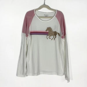 The Children’s Place Girl’s Size Large 10 12 White Pink Colorblock Graphic Top - Picture 1 of 6
