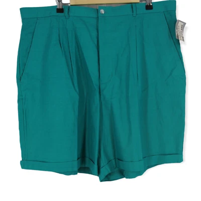 Shorts vintage Venezia cintura alta plissado algemado azul-petróleo Ramie Normcore - Imagem 1 de 4