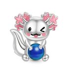Genuine Mexican Axolotl Blue Stone S925 Sterling Silver Bead Charm for Women Aun