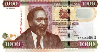 Kenya 1000 Shillings 2010 aUNC with margin tear Banknote P-51e Prefix FD - Image 1 of 2