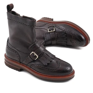 NIB $1295 SANTONI Fatte a Mano Wingtip Ankle Boots with Buckle Detail US 6 - Picture 1 of 9