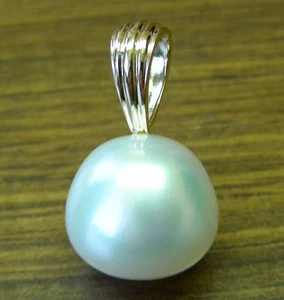 14.8mm! WHITE SOUTH SEA PEARL 100% UNTREATED+18ct SOLID YELLOW GOLD PENDANT+CERT - Picture 1 of 1