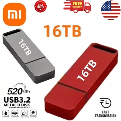 USB 4/8/16 TB, Metal USB 3.2 High Speed Transfer Mini Flash Drive Memory U Drive - Image 1 of 4