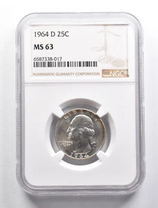 MS63 1964-D Washington Quarter NGC - Golden End of Roll Tone *4990 - Picture 1 of 3
