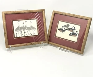 Impresiones de aves acuáticas vintage enmarcadas patos y grullas una firmada con Morgan - Imagen 1 de 9