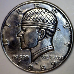 1989d HOBO Nickel Style KENNEDY HALF Dollar Coin NICE Hand Carved Coin #H10 NR - Picture 1 of 4