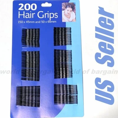 200 pc BOBBY PINS Metal Hairpin Hair Clip Slides Clasp Barrette Glossy Black - Image 1 of 2