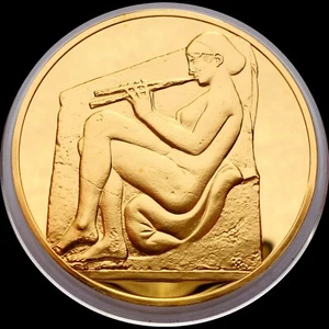 Greece 1981 24K Gold Plated Proof Medal Ancient Greece 50.7 mm Girl With Flute ! - Picture 1 of 2