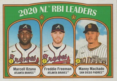 2020 NL RBI Leaders 2021 Topps Heritage #87 Freeman Ozuna Machado {Box 22 D1} - Image 1 of 4