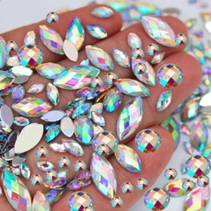 Horse Eye MIX Rhinestone Crystal AB Flat Back Acrylic Diamond Gem ASSORTED 6mm - Picture 1 of 4