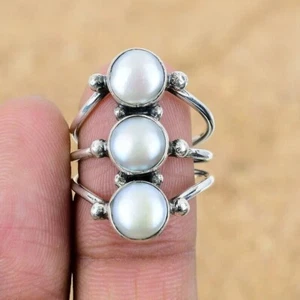 Fresh Water Pearl Ring 925 Sterling Silver Handmade Lovely Ring All Size SB157 - Picture 1 of 4