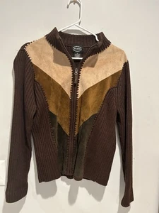 Originals Studio Leather Designed Jacket Vintage Designer Brown Knit, Size M - Picture 1 of 5