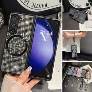Funda de teléfono con brillo magnético para Samsung Galaxy Z plegable 7/6/5/4/3 con correa de moda - Imagen 1 de 17