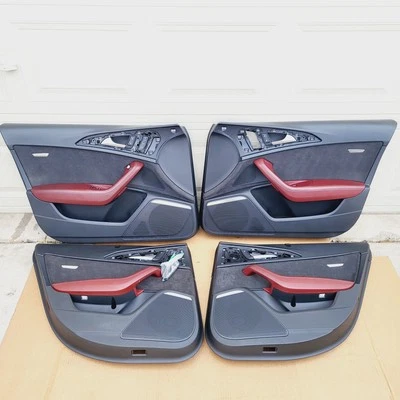 💥2018 AUDI S6 C7 Design Selection Arras Rojo Alcántara Gamuza Panel de Puerta Juego de molduras Foto 1 de 4