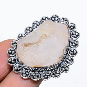 White Solar Quartz Gemstone Handmade 925 Sterling Silver Jewelry Ring Size 7.5 - Picture 1 of 5