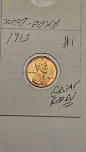 PENNY DI GRANO 1913 BEL CENTESIMO ROSSO 1913-P LOTTO #1 OTTIMO ROSSO UNC  - Foto 1 di 5