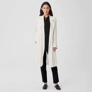 Trench coat Eileen Fisher osso seta georgette crepe taglia XL leggero avorio - Foto 1 di 8
