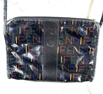 Auténtico Bolso Bandolera Fendi Vintage Años 80 Multicolor Logo Cuero Lona Retro Foto 1 de 4