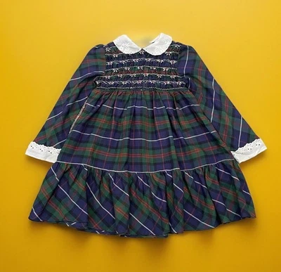 Vestido a Cuadros Polly Flinders Navidad Ralph De Colección Bordado Floral Ojales Tartán Foto 1 de 4