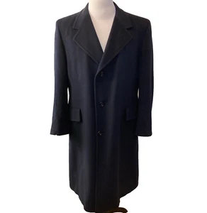 Vtg Dhalishan Mongolian Cashmere Wool Overcoat Mens Large Navy Blue Coat - Picture 1 of 15