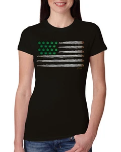 Weed US Flag Weed Women Slim Fit Junior Tee - Picture 1 of 6