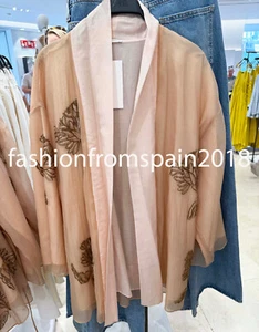 ZARA NEW WOMAN SHORT SILK BEADED KIMONO FLORAL BELTED PINK XS-S,M-L 2855/004/926 - Picture 1 of 3