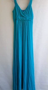 Queenspark Woman Aqua Stretch V Neck Sleeveless Maxi Dress Sz 10 Nwt - Picture 1 of 10