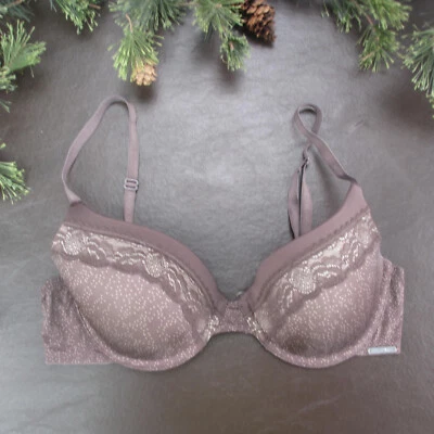 Sujetador Calvin Klein Talla 34C Púrpura Encaje Acolchado Con Aros Cierre Ajustable Espalda Foto 1 de 4