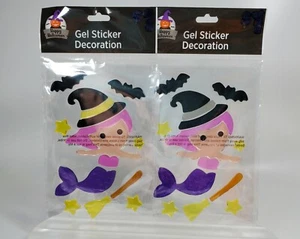 2 HALLOWEEN Witch Mermaid Window Sticker Gel Clings Decor Broom Star Bat 17 pc - Picture 1 of 4