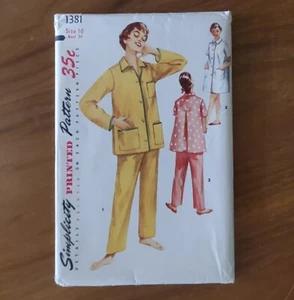 Pijama Simplicity 1381 Bata Corta Patrón Talla 16 Busto 34 Años 40 Años 50 SIN CORTAR - Imagen 1 de 3