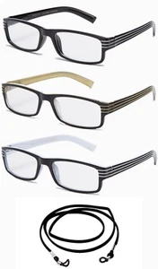 3 Pack Bulk Reading Glasses Square Frame Unisex Style New w/Strip Spring Temple - Picture 1 of 3