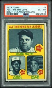 1973 TOPPS #1 ALL TIME HOME RUN LEADERS RUTH AARON MAYS PSA 6 EX-MT - Picture 1 of 2