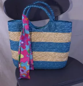 RALPH Ralph Lauren Tote Straw Beach Pool Stripes - Picture 1 of 8