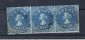 CHILE 1861 Last London printing 10c blue SOFICH 11 used condition strip of 3 - Picture 1 of 1