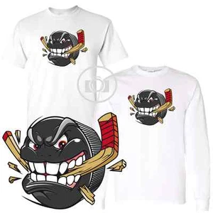 T-Shirt Eishockey kämpfen hart Cartoon Puck kurzärmelig weiß M-3X - Bild 1 von 3