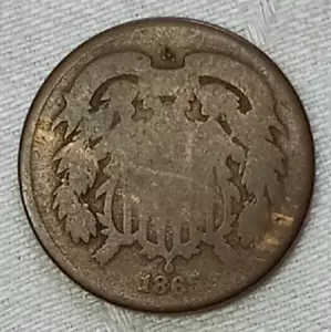 Moneda de Estados Unidos 1865 2 centavos pieza 2¢ feria - Imagen 1 de 4